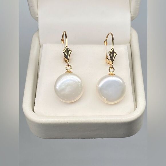 American Pearl Dangle Pearl Earrings With Coin Pearls - Picture 1 of 11